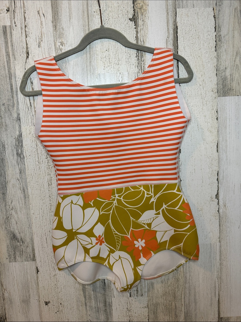 Seea Lido One Piece Jani Print Orange White Stripe Floral Bottom Swimsuit L - Picture 4 of 15